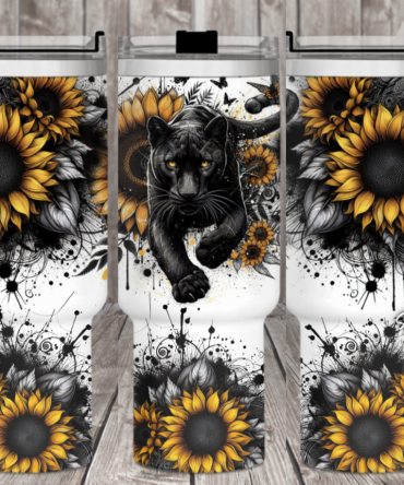 Stylish Panther & Sunflower Insulated Travel Mug - 40oz