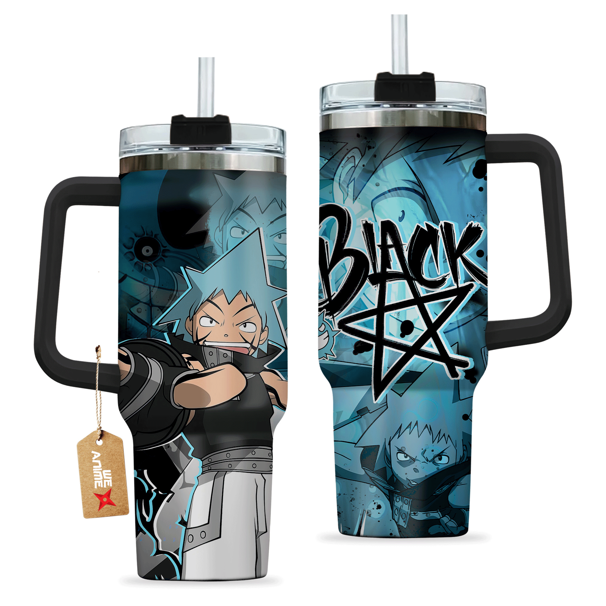 Anime Warrior Tumbler with Straw - Double Wall Insulated Travel Mug - Image 2