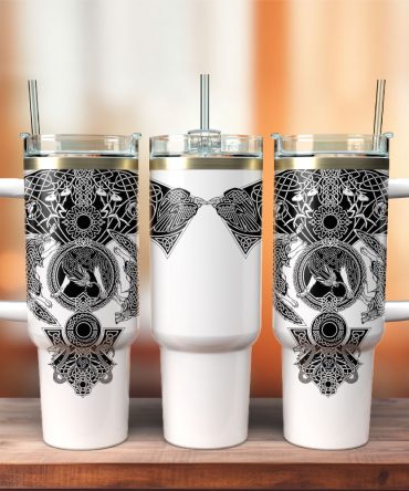 Stylish Black & White Mandala Travel Mug with Handle - Tumbler for Hot & Cold Drinks