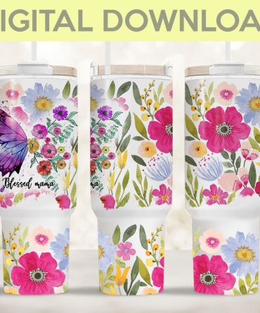 Floral Butterfly Tumbler Design: Vibrant Digital Download for DIY Crafts