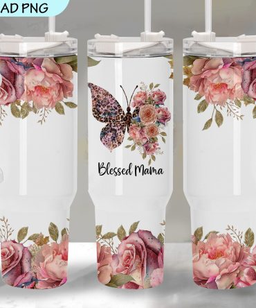 Floral Butterfly 'Blessed Mama' Tumbler - Elegant Gift for Moms