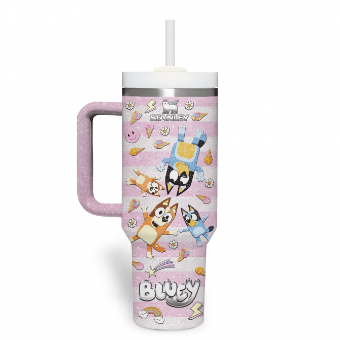 Bluey Cartoon Custom Stanley Quencher 40oz Stainless Steel Tumbler With Handle - Image 2