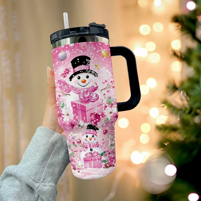 Blushing Snowman Christmas Custom Stanley Quencher 40oz Stainless Steel Tumbler With Handle - Image 3