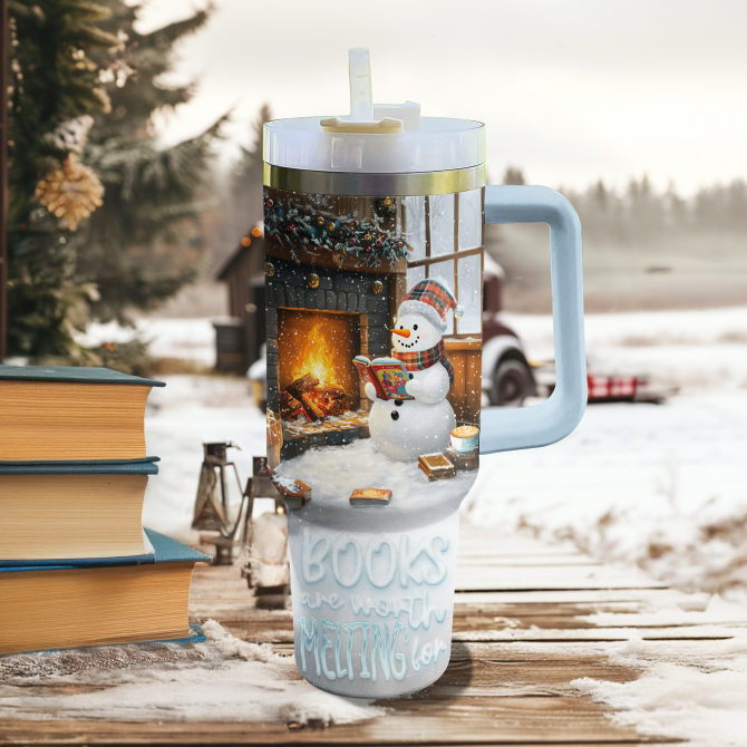 Books Are Worth Melting For Christmas Custom Stanley Quencher 40oz Stainless Steel Tumbler With Handle - Image 2