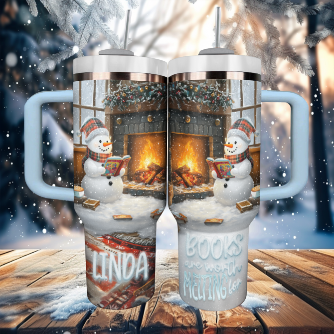 Books Are Worth Melting For Christmas Custom Stanley Quencher 40oz Stainless Steel Tumbler With Handle - Image 3