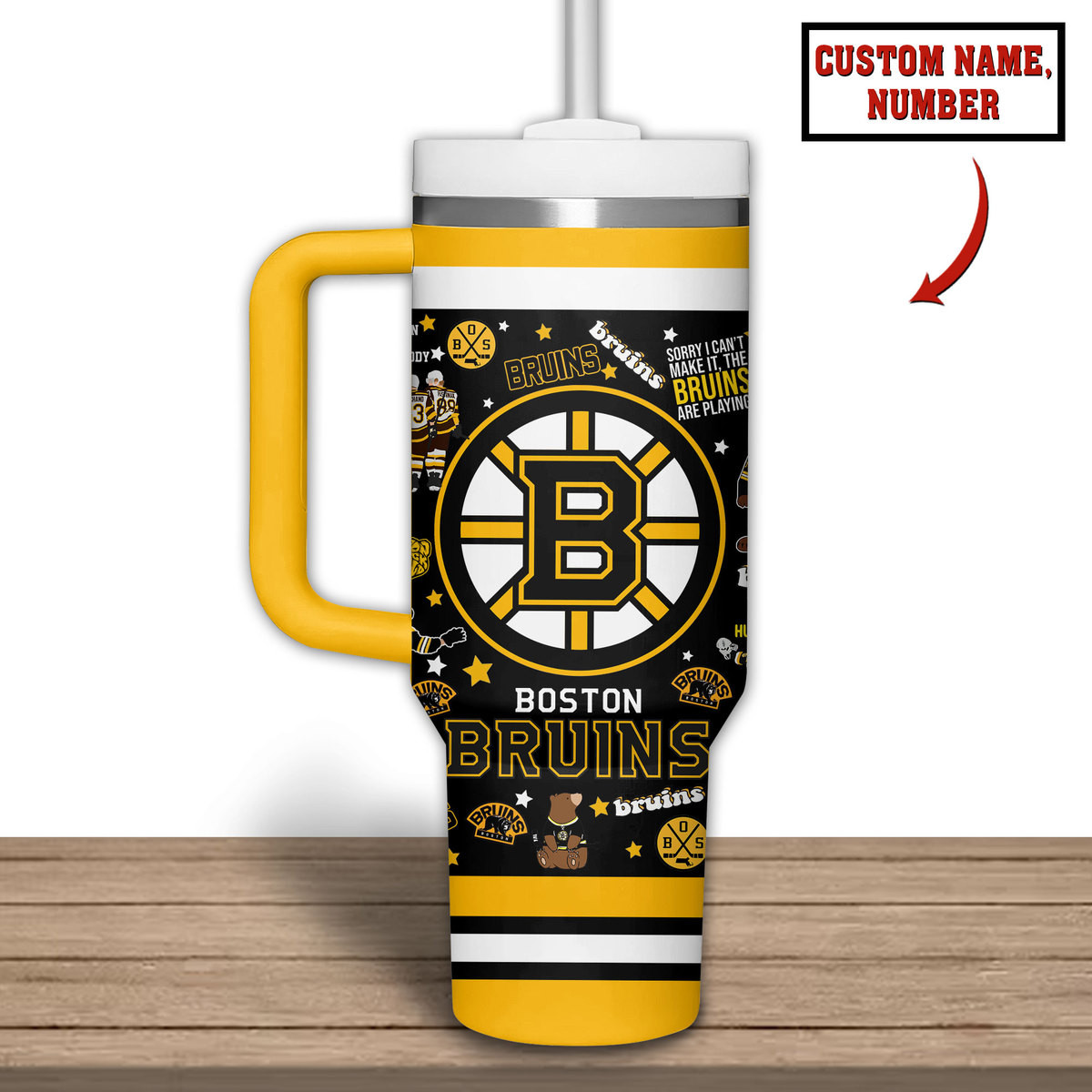 Customizable Boston Bruins Travel Mug - Personalized Name & Number - Image 3