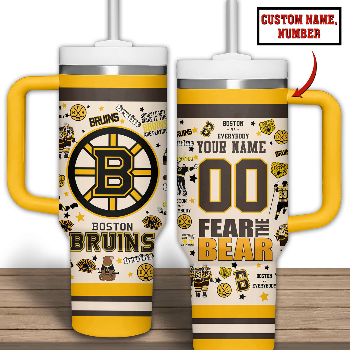 Customizable Boston Bruins Travel Mug - Personalized Name & Number - Image 2