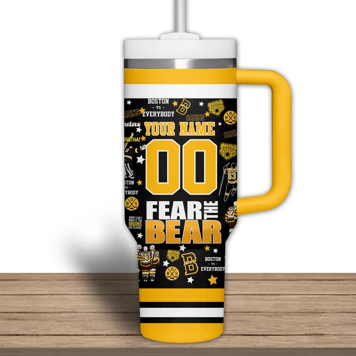 Customizable Boston Bruins Travel Mug - Personalized Name & Number - Image 4