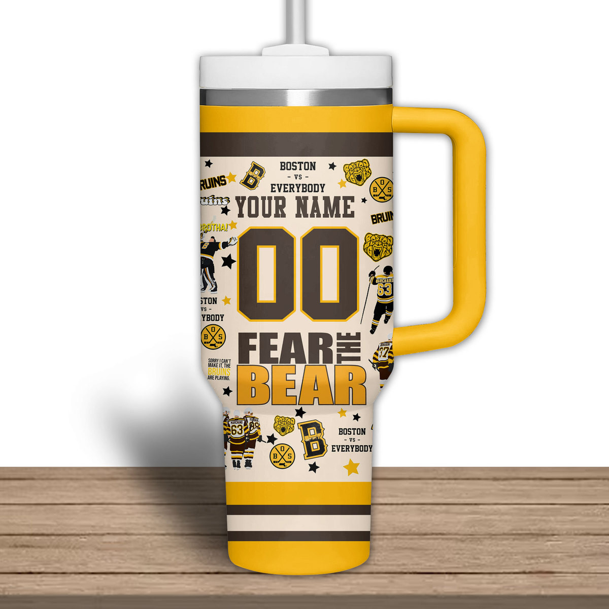 Customizable Boston Bruins Travel Mug - Personalized Name & Number - Image 6