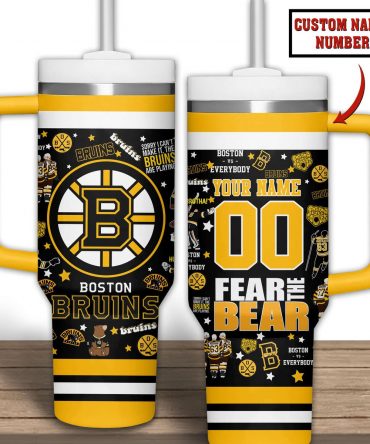 Customizable Boston Bruins Travel Mug - Personalized Name & Number