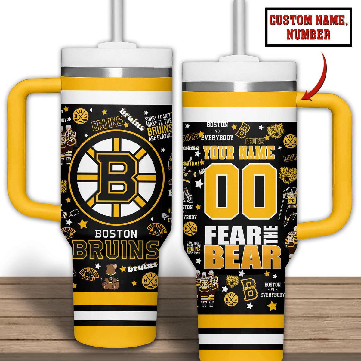 Customizable Boston Bruins Travel Mug - Personalized Name & Number
