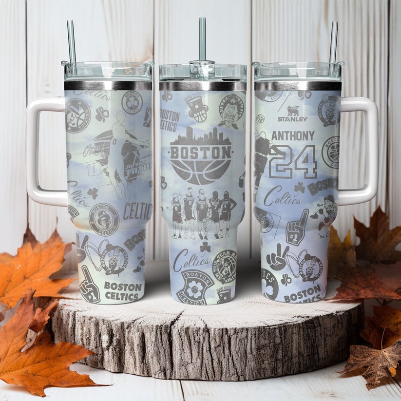 Boston Celtics Themed Tumbler with Handle & Straw - Perfect for Fans - Image 2