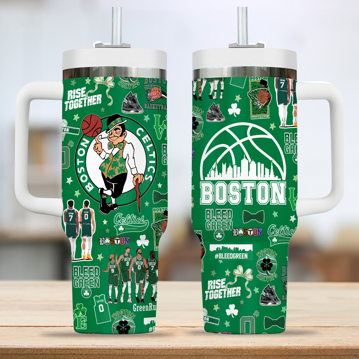 Boston Celtics Fan Tumbler with Handle - Insulated, Durable, and Stylish - Image 2