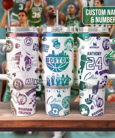 Personalized Boston Basketball Tumbler - Custom Name & Number Mug