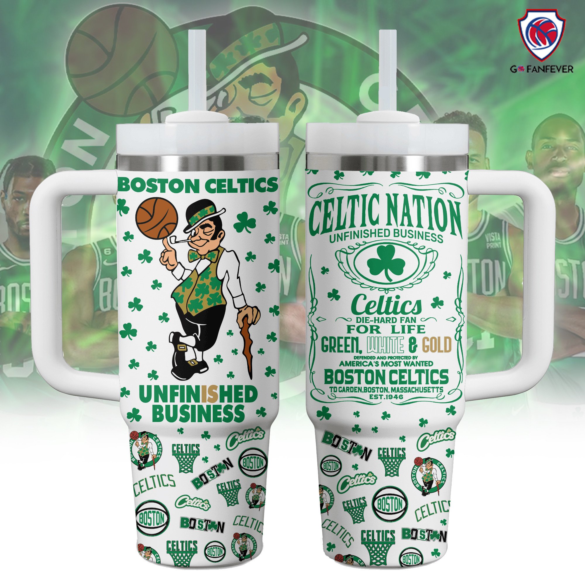 Boston Celtics Fan Mug - Ultimate Green & White Supporter Tumbler with Handle