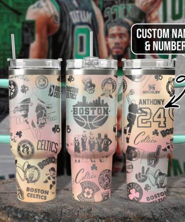 Custom Boston Celtics Tumbler - Personalized Name & Number, Double-Walled Insulated Mug