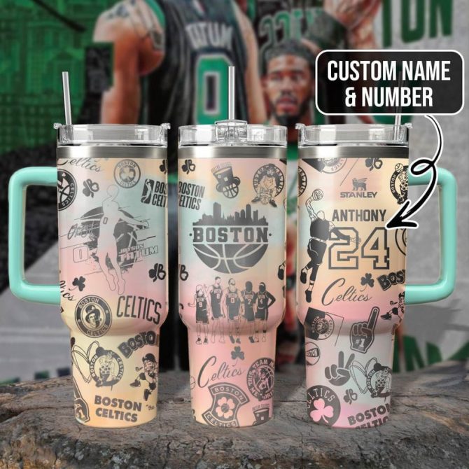 Custom Boston Celtics Tumbler - Personalized Name & Number, Double-Walled Insulated Mug