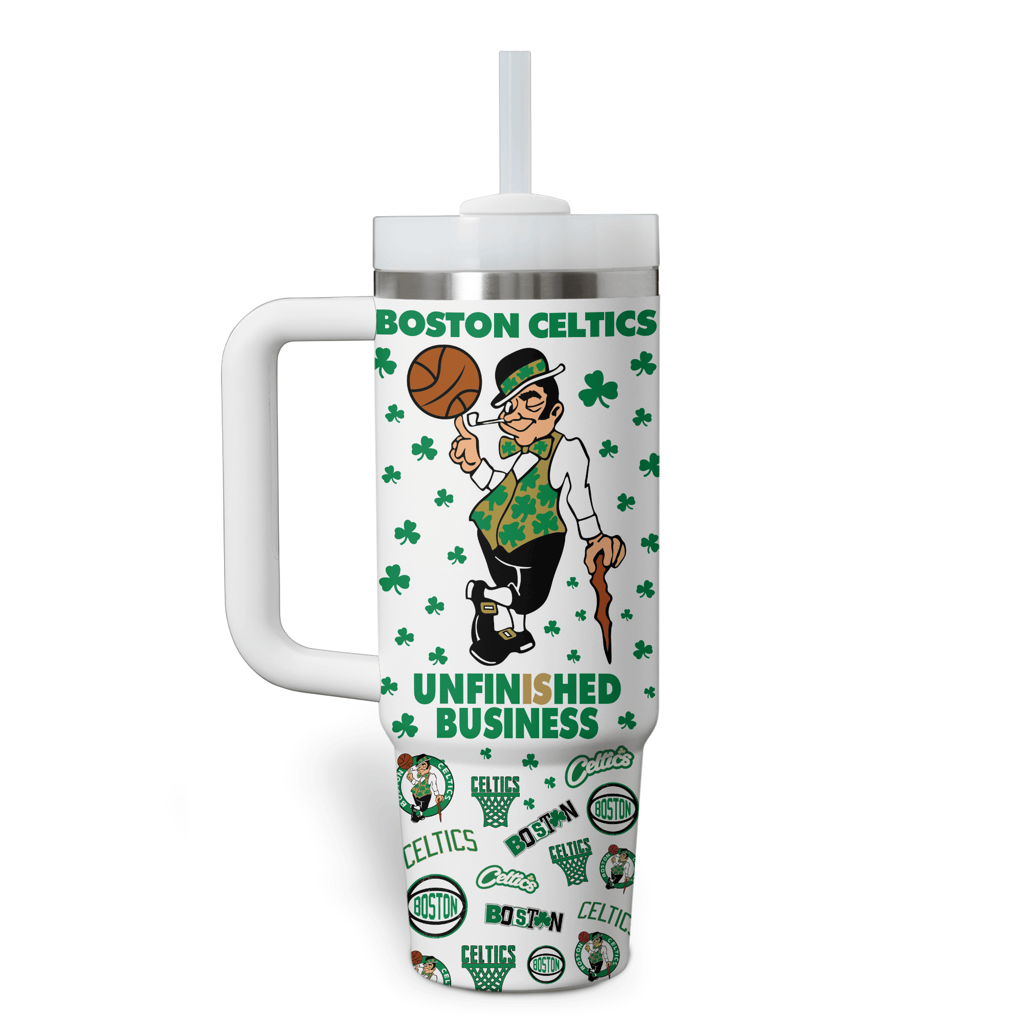 Boston Celtics Fan Mug - Ultimate Green & White Supporter Tumbler with Handle - Image 3