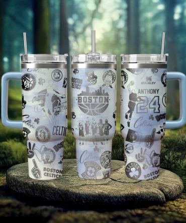 Boston Celtics Themed Tumbler with Handle & Straw - Perfect for Fans