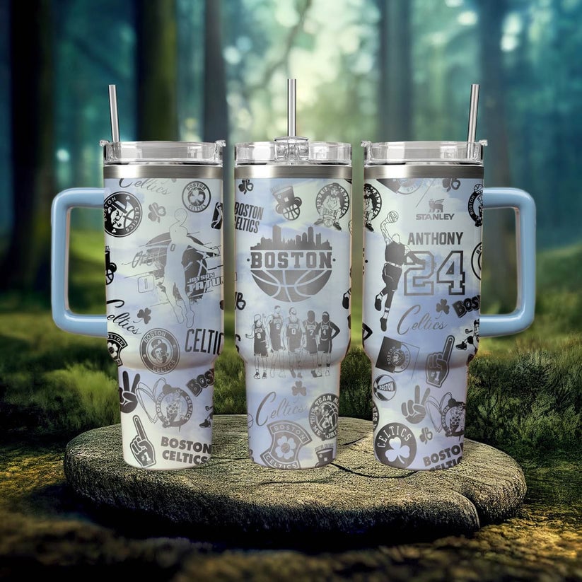 Boston Celtics Themed Tumbler with Handle & Straw - Perfect for Fans