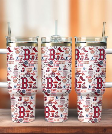 Boston Themed Stainless Steel Tumbler with Handle - Perfect for Sports Fans