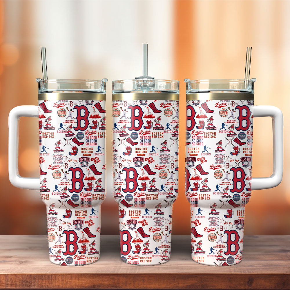 Boston Themed Stainless Steel Tumbler with Handle - Perfect for Sports Fans