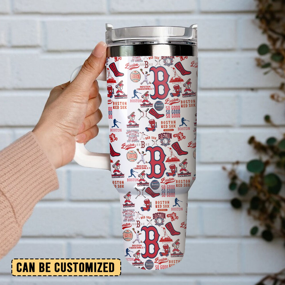 Boston Themed Stainless Steel Tumbler with Handle - Perfect for Sports Fans - Image 3