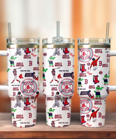 Boston Red Sox Themed Travel Mug with Handle & Straw - Perfect for Fans