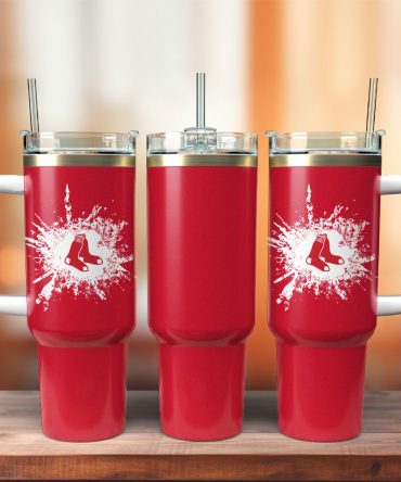 Vibrant Red Splatter Sports Tumbler with Handle & Straw - 40oz