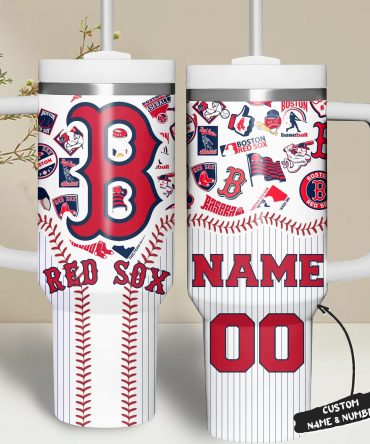 Custom Boston Red Sox Personalized Tumbler with Handle - Add Your Name & Number