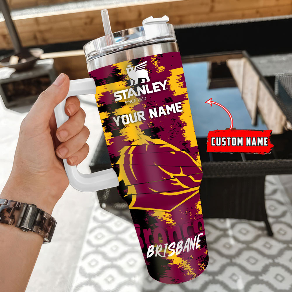 Personalized Brisbane Broncos Stanley Tumbler with Handle & Straw - Image 3