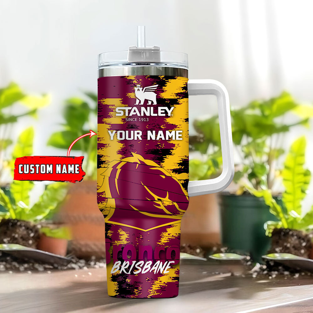 Personalized Brisbane Broncos Stanley Tumbler with Handle & Straw - Image 2