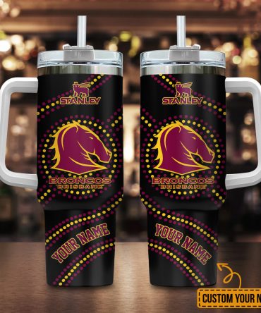 Custom Brisbane Broncos Tumbler with Handle - Personalized Name