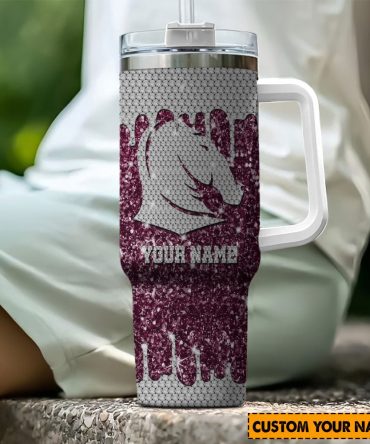Personalized Horse Tumbler with Handle - Custom Name Glitter Design
