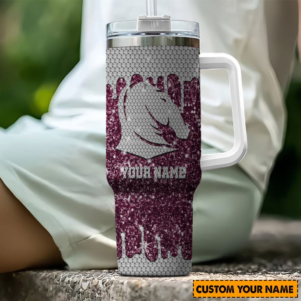 Personalized Horse Tumbler with Handle - Custom Name Glitter Design