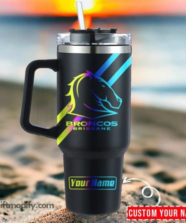 Customizable Broncos Brisbane Tumbler with Handle - Add Your Name!