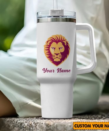Customizable Lion Design Tumbler with Handle - Personalized Name Gift