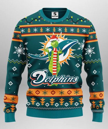 Miami Dolphins Funny Grinch Ugly Christmas Sweater, Grinch Xmas Sweater