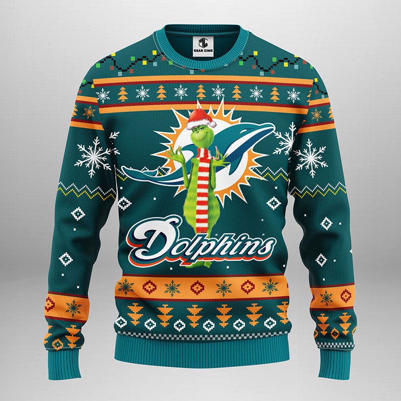 Miami Dolphins Funny Grinch Ugly Christmas Sweater, Grinch Xmas Sweater