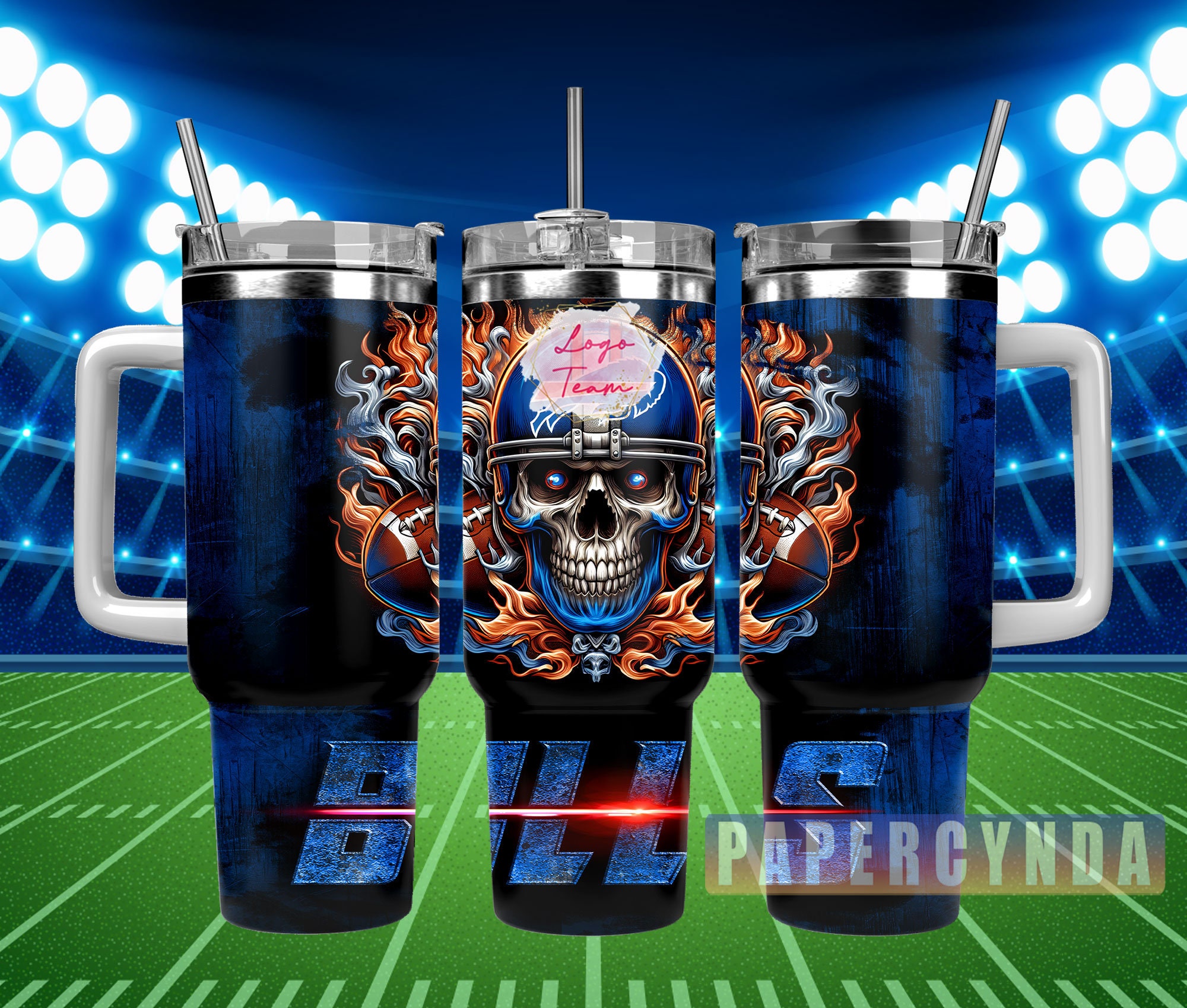 Skull Flame Football Tumbler - Double Wall Insulated Sports Mug