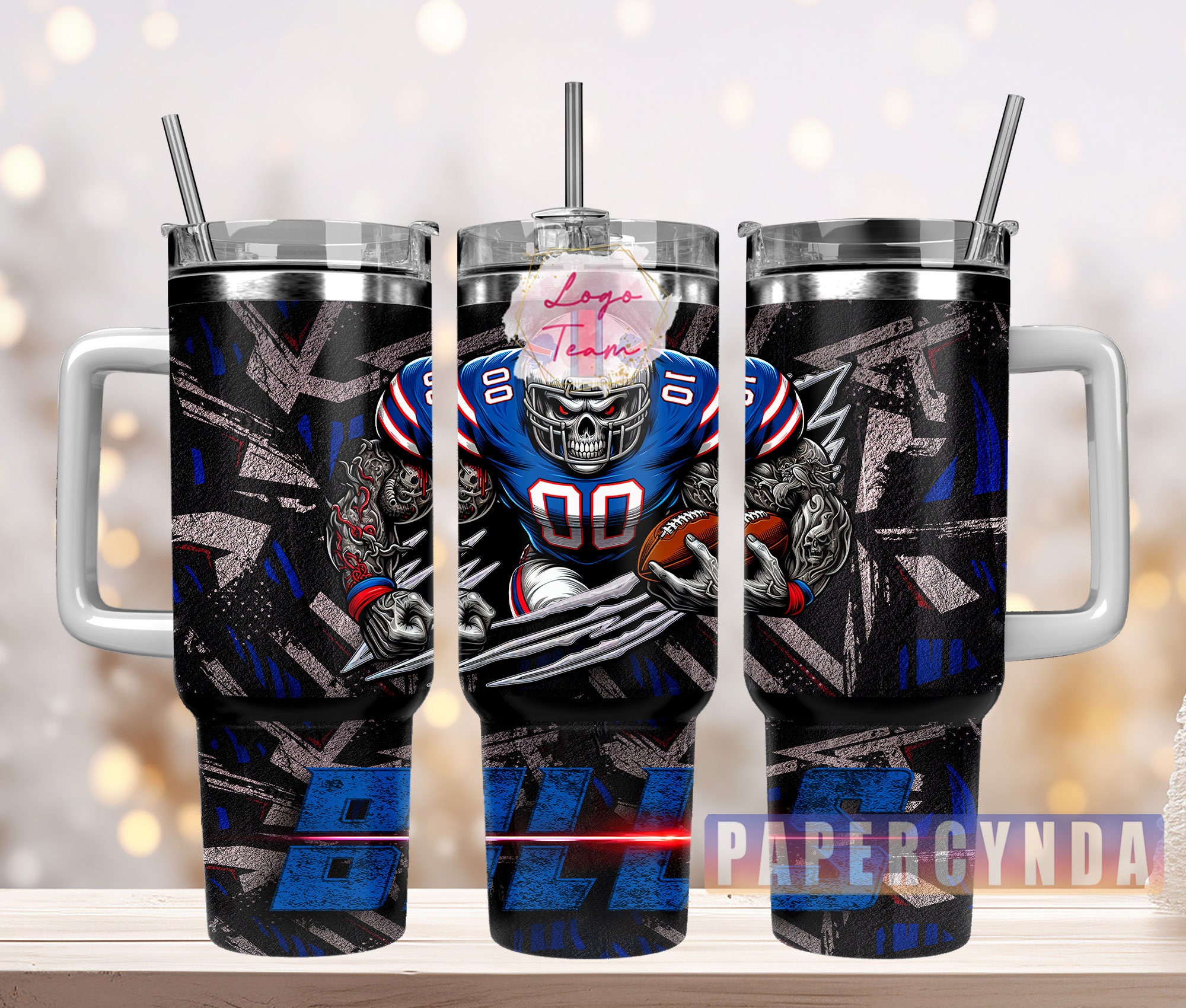 Ultimate Skull Football Tumbler – Insulated Mug with Straw & Handle