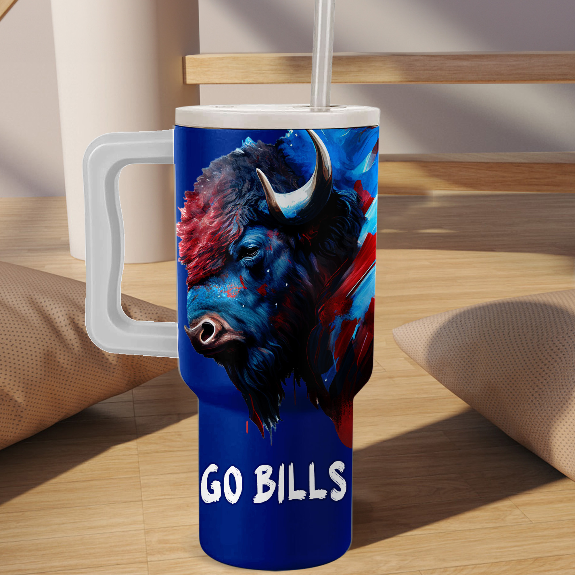 Buffalo Pride Tumbler with Straw - Double-Sided Sports Fan Mug - Image 2
