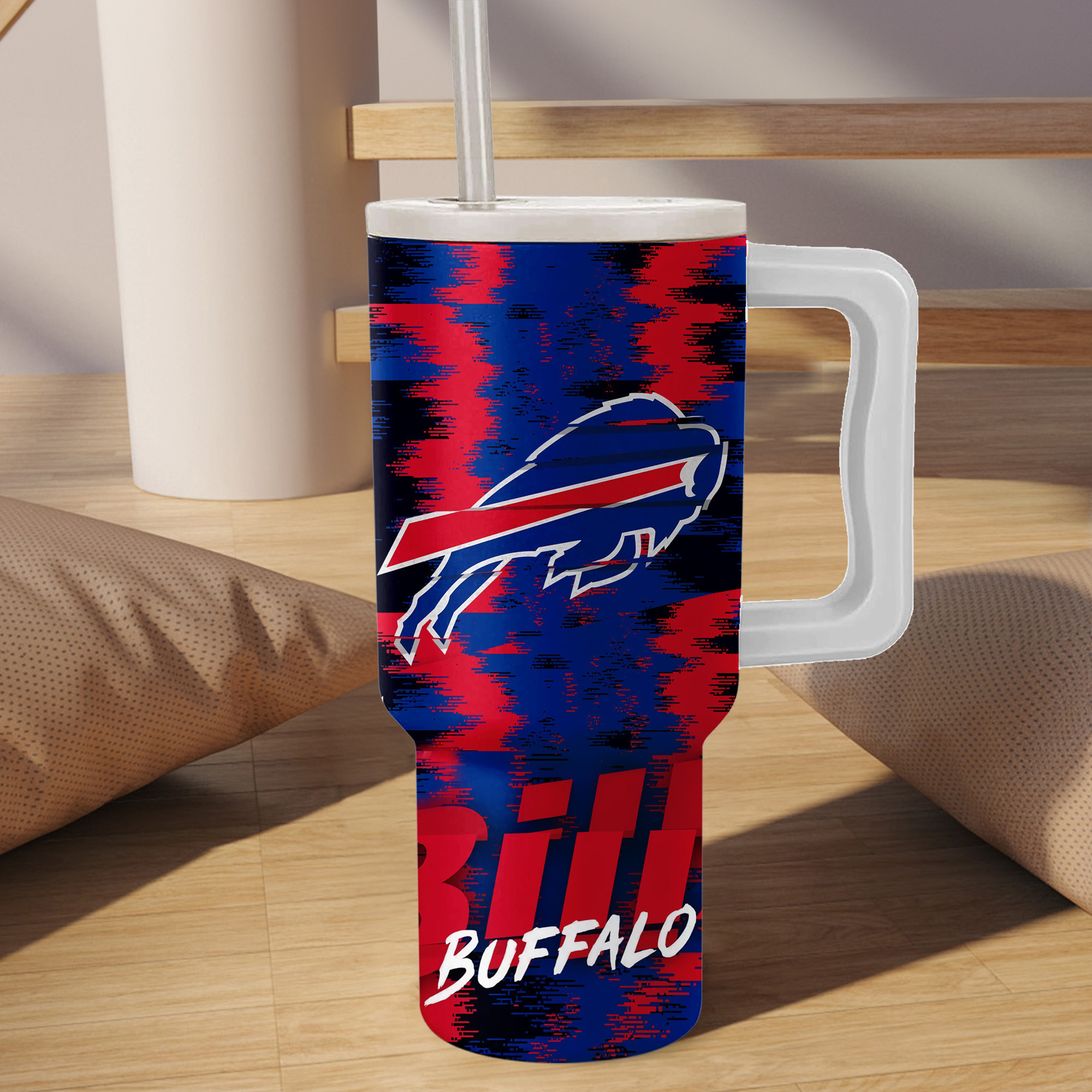 Buffalo Pride Tumbler with Straw - Double-Sided Sports Fan Mug - Image 3