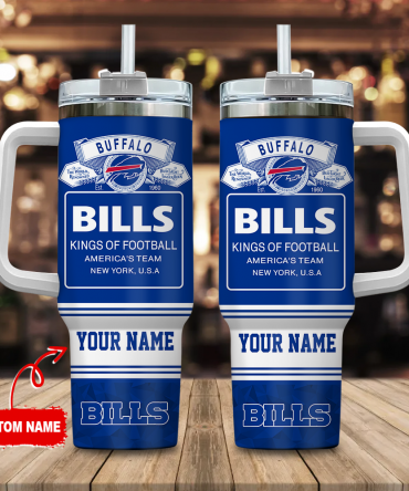 Custom Buffalo Bills Tumbler with Handle & Straw - Personalized NFL Fan Gift