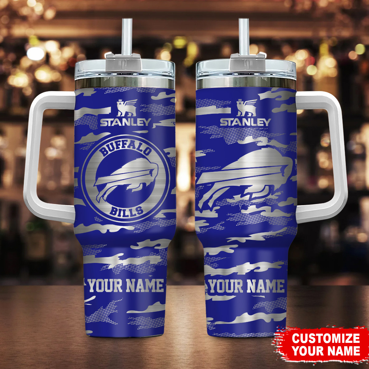 Personalized Buffalo Bills Tumbler with Handle - Custom Name