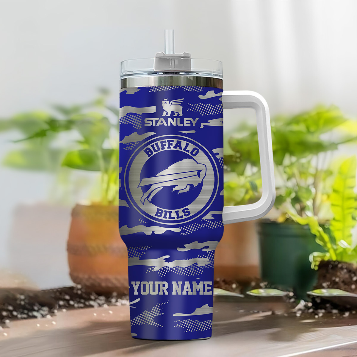 Personalized Buffalo Bills Tumbler with Handle - Custom Name - Image 2