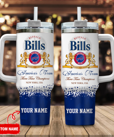 Custom Buffalo Bills Tumbler - Personalized NFL Fan Mug with Handle & Straw