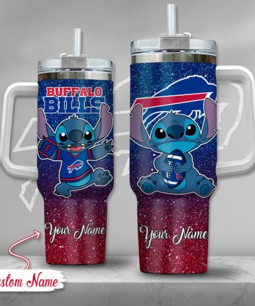 Custom Name Buffalo Bills Stitch Tumbler with Straw - Personalized Football Fan Gift