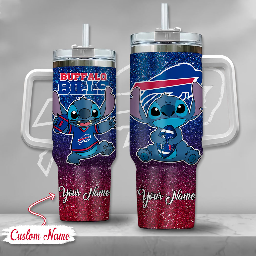 Custom Name Buffalo Bills Stitch Tumbler with Straw - Personalized Football Fan Gift