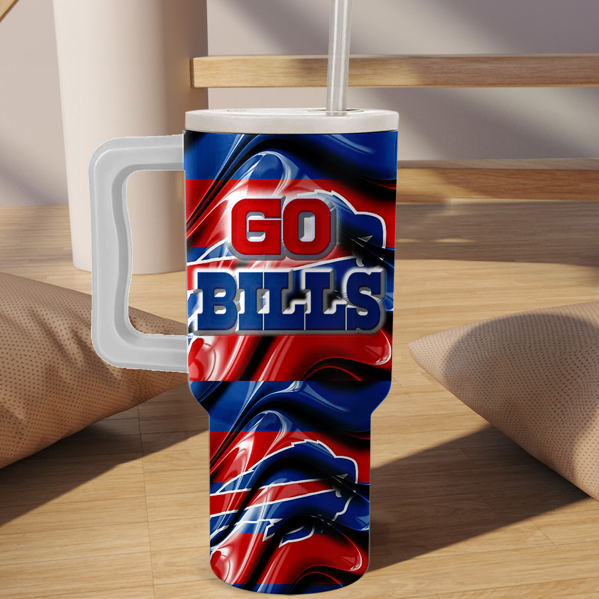 Go Bills Tumbler with Handle - Insulated & Stylish for Game Day - Image 3